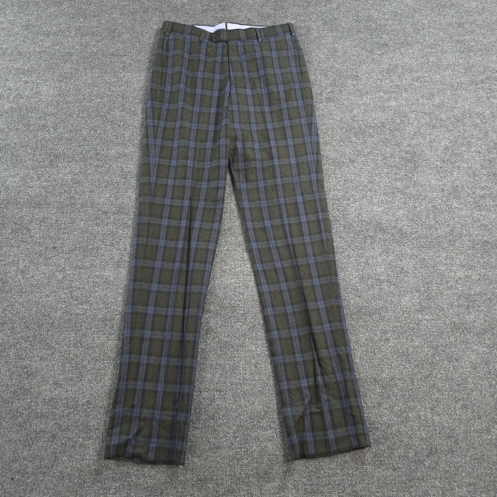 Sid Mashburn Pants Mens 32x38 Green Plaid Wool Flannel Dress Office USA Made
